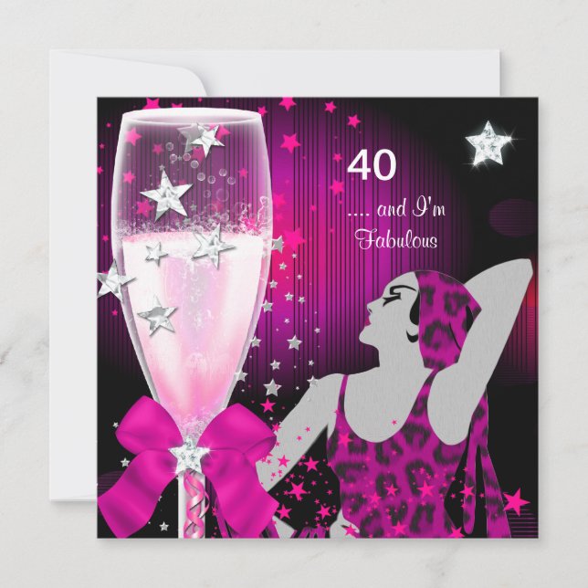 40th Birthday Party Retro Diva Fabulous Pink Invitation (Front)