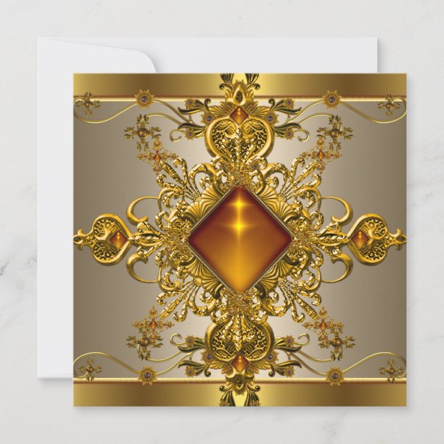 40th Birthday Party Rich Coffee Gold Amber Jewel Invitation (Front)