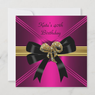 40th Birthday Party Rich Royal Black Bright Pink Invitation
