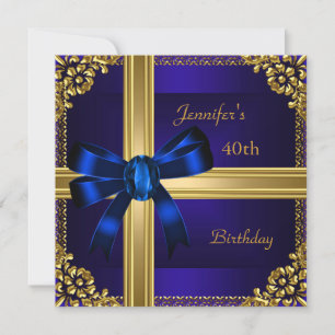 40th Birthday Party Rich Royal Blue Gold Jewel Invitation