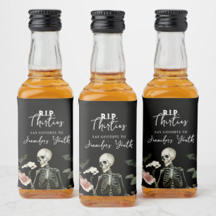 40th Birthday Party RIP Skeleton Pink Floral  Liquor Bottle Label