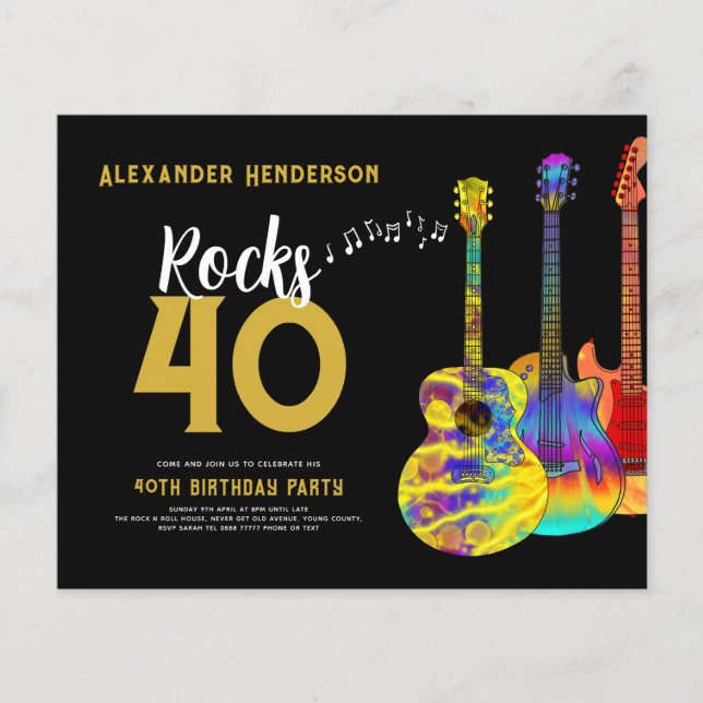 40th Birthday Party Rockstar Budget Flyer (Front)