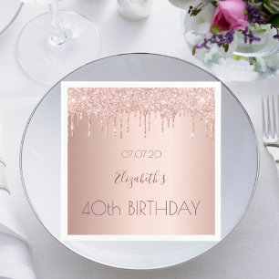 40th birthday party rose gold drips napkin