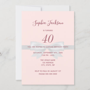 40th birthday party rose gold elegant girly bow invitation