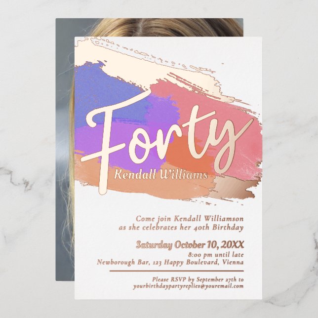 40th Birthday party rose gold foil photo abstract (Front/Back)