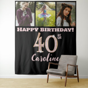 40th Birthday Party, Rose Gold Glitter & 3 photos Tapestry