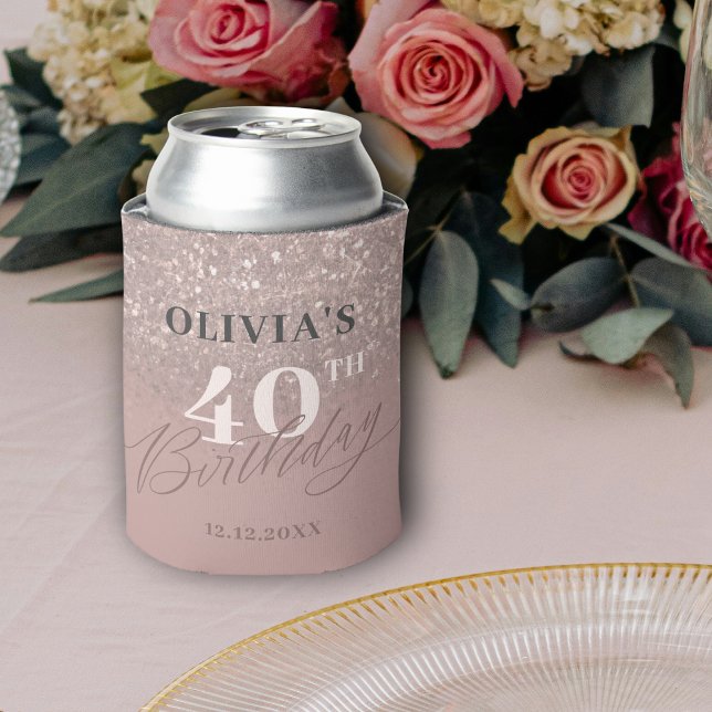 40th Birthday Party Rose Gold Glitter Can Cooler (Creator Uploaded)