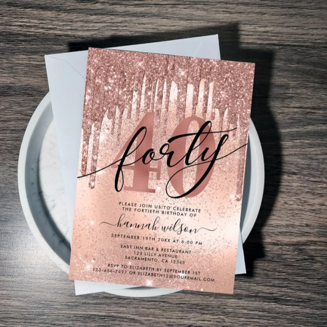 40th Birthday Party Rose Gold Glitter & Foil Invitation (Creator Uploaded)