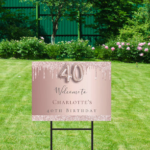 40th birthday party rose gold glitter welcome garden sign