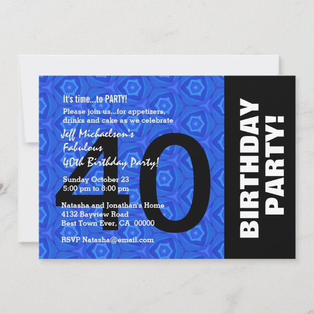 40th Birthday Party Royal Blue and Black V15 Invitation (Front)