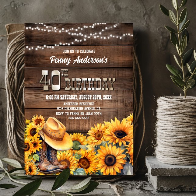 40th Birthday Party Rustic Wood Sunflower Invitation (Creator Uploaded)
