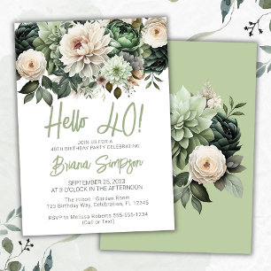 40th Birthday Party Sage Green Floral Invitation