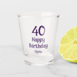 40th Birthday Party Script Custom Name Shot glass<br><div class="desc">40th birthday party script name elegant purple shot glass  ,  birthday gift for women .</div>