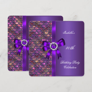 40th Birthday Party Sequins Pink Purple Diamond Invitation