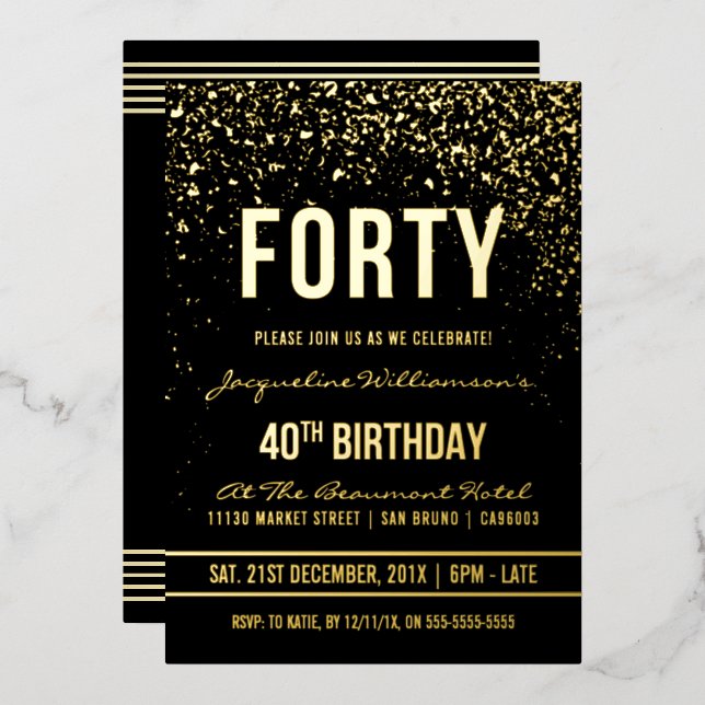 40th Birthday Party | Shimmering Gold Confetti (Front/Back)