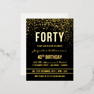 40th Birthday Party   Shimmering Gold Confetti Foil Invitation Postcard