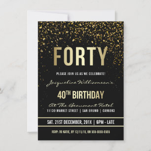 40th Birthday Party Shimmering Gold Confetti Invitation