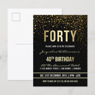 40th Birthday Party   Shimmering Gold Confetti Invitation Postcard