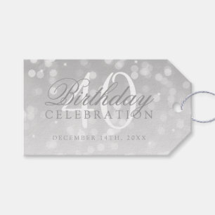 40th Birthday Party Silver Bokeh Sparkle Lights Gift Tags