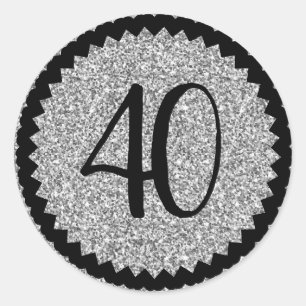 40th Birthday Party Silver Glitter Classic Round Sticker