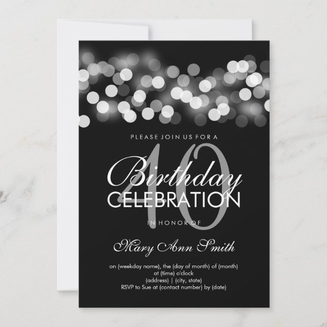 40th Birthday Party Silver Hollywood Glam Invitation (Front)