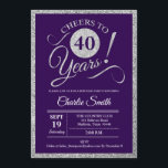 40th Birthday Party - Silver Purple ANY YEAR Invitation<br><div class="desc">40th Birthday Party Invitation in faux glitter silver and purple. Cheers to 40 years!
Please message me if you need further customization.</div>