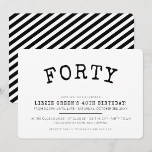 40TH birthday party simple modern minimal black Invitation