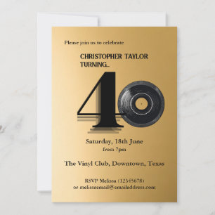 40th Birthday Party simple vinyl record Invitation