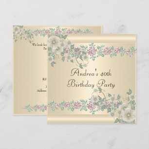 40th Birthday Party Soft Pretty Cream Floral 2 Invitation