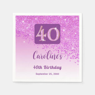 40th Birthday Party Sparkling Pink Glitter Napkin