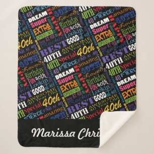 40th Birthday Party Special Personalised Monogram Sherpa Blanket