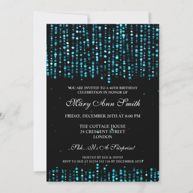 40th Birthday Party Star Confetti Turquoise Invitation (Front)