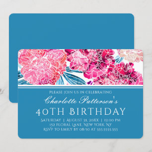 40th Birthday Party Stylish Pink Floral Pattern Invitation