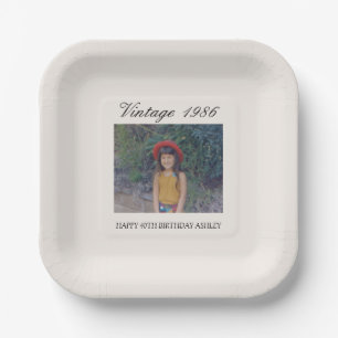 40th Birthday Party Supplies Vintage Baby Photo Paper Plate