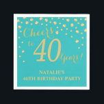 40th Birthday Party Teal and Gold Diamond Napkins<br><div class="desc">40th Birthday Party Invitation with Teal and Gold Glitter Diamond Background. Gold Confetti. Adult Birthday. Man or Woman Birthday. For further customisation,  please click the "Customise it" button and use our design tool to modify this template.</div>
