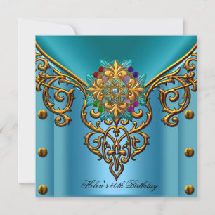 40th Birthday party Teal Blue gold jewel Invitation