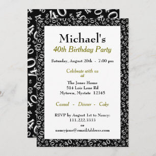 40th Birthday Party Theme Black and White Pattern Invitation
