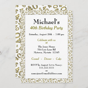 40th Birthday Party Theme - Gold and White Pattern Invitation