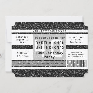 40th Birthday Party Ticket, Black Shimmer Invitation