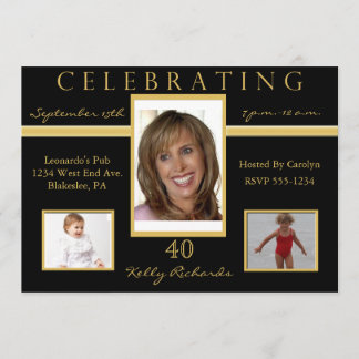 40th Birthday Party Tri Photo Invitations