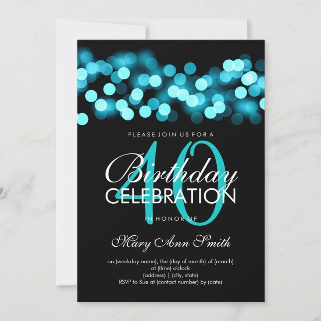 40th Birthday Party Turquoise Hollywood Glam Invitation (Front)