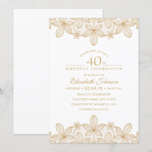 40th Birthday Party Unique Golden Lace Invitation