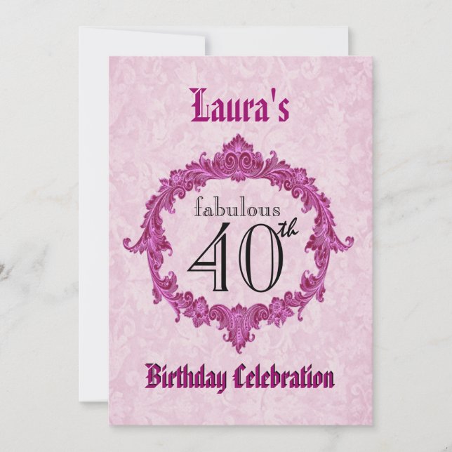 40th Birthday Party Vintage Pink Frame S313 Invitation (Front)