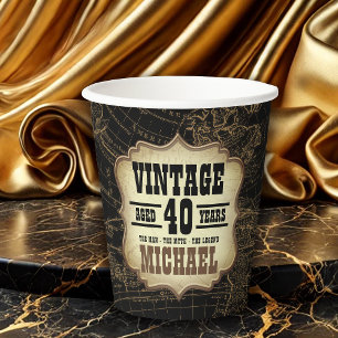 40th Birthday Party Vintage Theme World Map Paper Cups