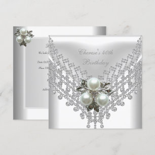 40th Birthday Party White Pearl Diamond Jewel Invitation
