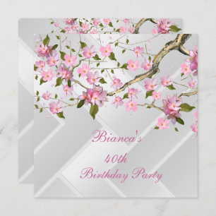40th Birthday Party White Pink Blossoms floral 2 Invitation