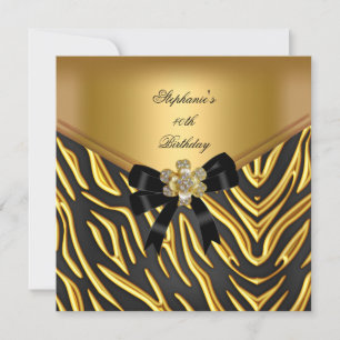 40th Birthday Party Zebra Gold Black Bow Invitation