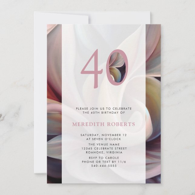 40th Birthday Pastel Abstract Floral Party Invitation (Front)
