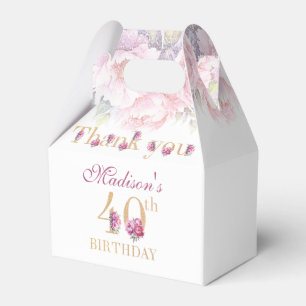 40th Birthday Peonies Pink Gold Glitter Custom Favour Box