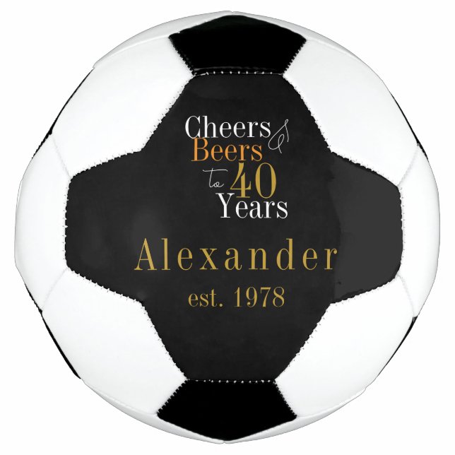 40th Birthday Personalised Cheers Beers Black Gold Football (Front)